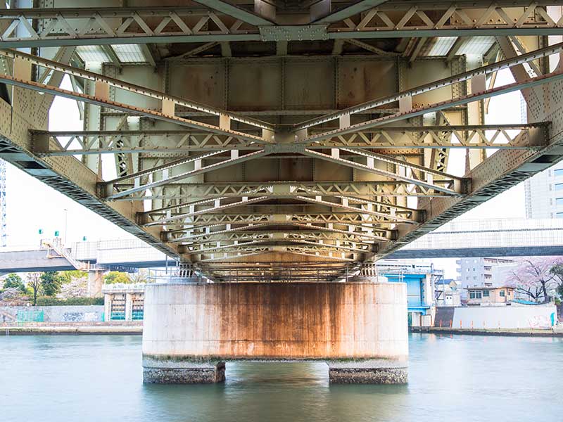 steel construction from under the bridge