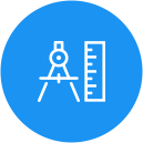 blue circle with ruler and compass